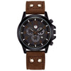 Space Black Leather Strap Military Watch