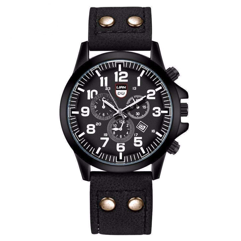 Space Black Leather Strap Military Watch