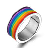 Inlaid Rainbow Flag Premium Steel Ring - Zodeys