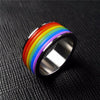 Inlaid Rainbow Flag Premium Steel Ring - Zodeys