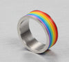 Inlaid Rainbow Flag Premium Steel Ring - Zodeys
