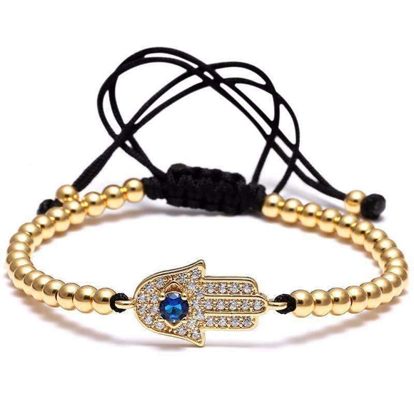 18K Gold Plated Beads Hamsa Hand Unisex Bracelet - Zodeys