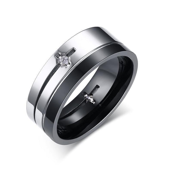Polished Matte Black Rhinestone Silver Ring - Zodeys