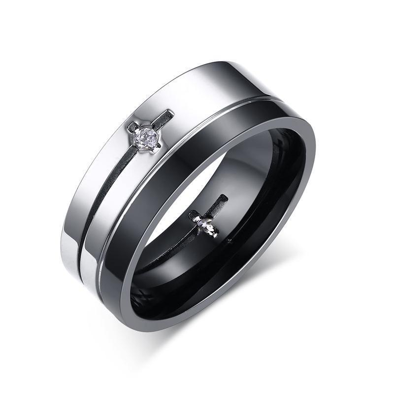 Polished Matte Black Rhinestone Silver Ring - Zodeys