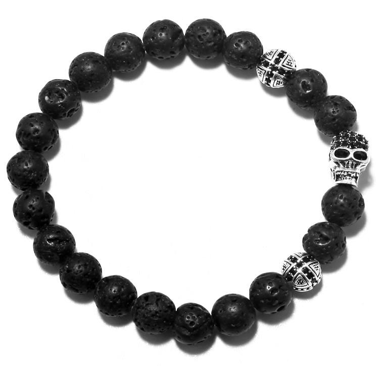 Mr. Sauce Black Lava Stone Skull Bracelet