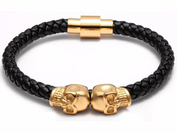 Telepathic Skull Black Leather Bangle - Zodeys