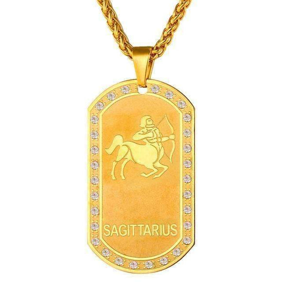 Gold Zodiac Dog Tag Pendant Necklace - Zodeys