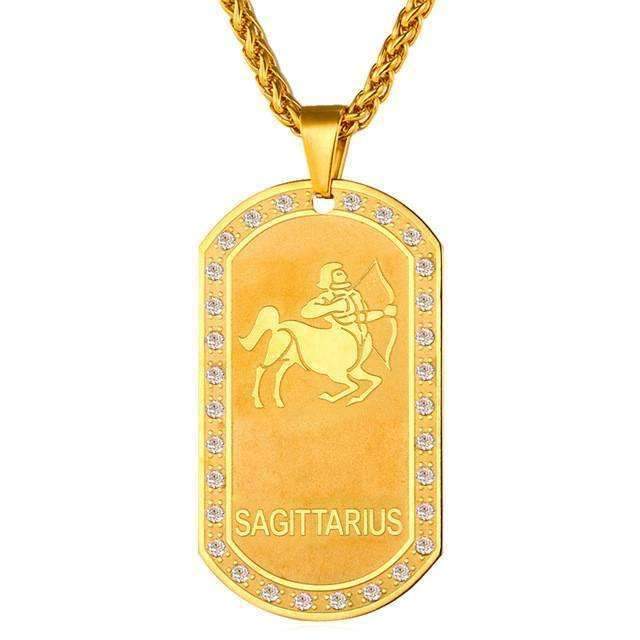 Gold Zodiac Dog Tag Pendant Necklace - Zodeys