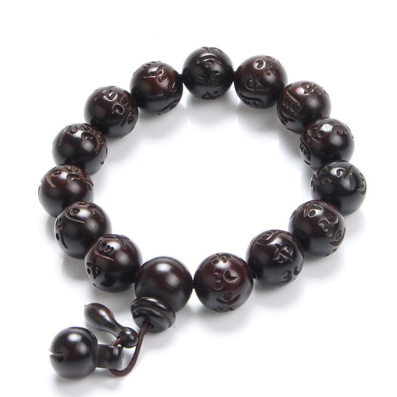 African Blackwood Hand-carved Sanskrit Buddhist Prayer Beads Bracelets - Zodeys