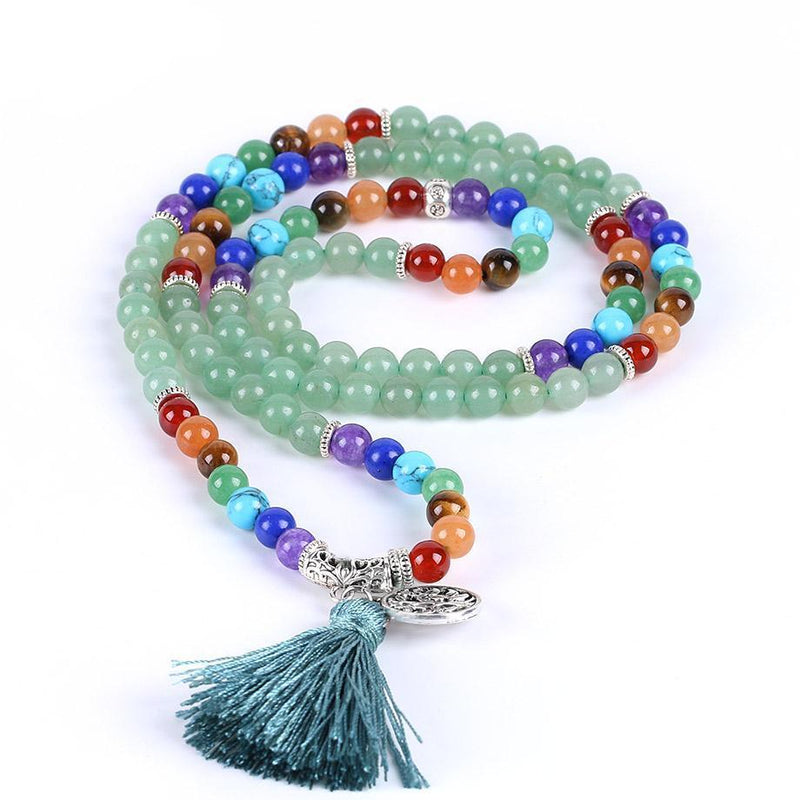 Green Aventurine Tree of Life & Chakra Tassel Bracelet - Zodeys