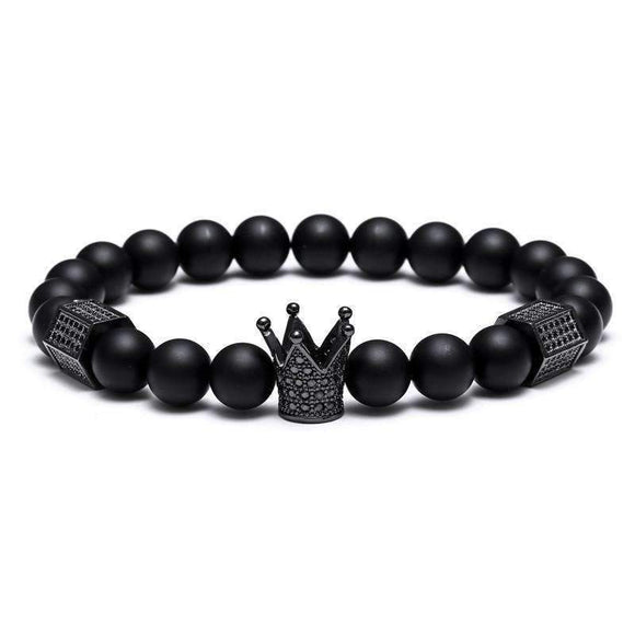 Matte Onyx Natural Stone Crown Bracelet - Zodeys