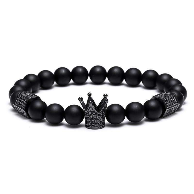 Matte Onyx Natural Stone Crown Bracelet - Zodeys