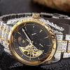 Luxury Gold Mechanical Skeleton Onyx Watch - Zodeys