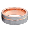 Rose Gold Grooved Brushed Silver Tungsten Ring
