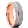 Rose Gold Grooved Brushed Silver Tungsten Ring