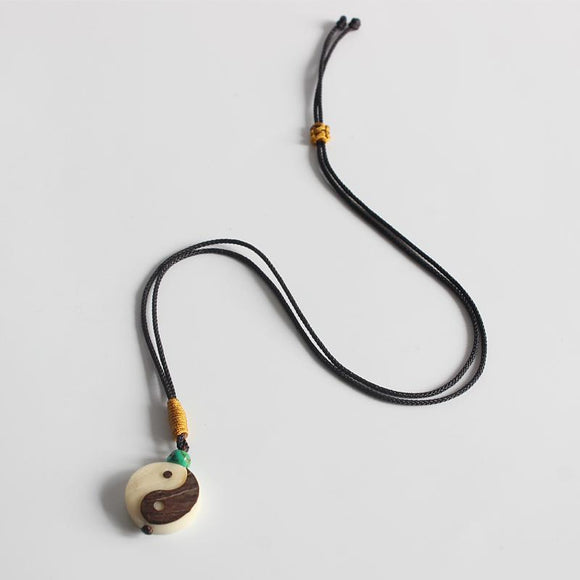 Hand carved Yin-Yang Tagua Nut Pendant Necklace - Zodeys