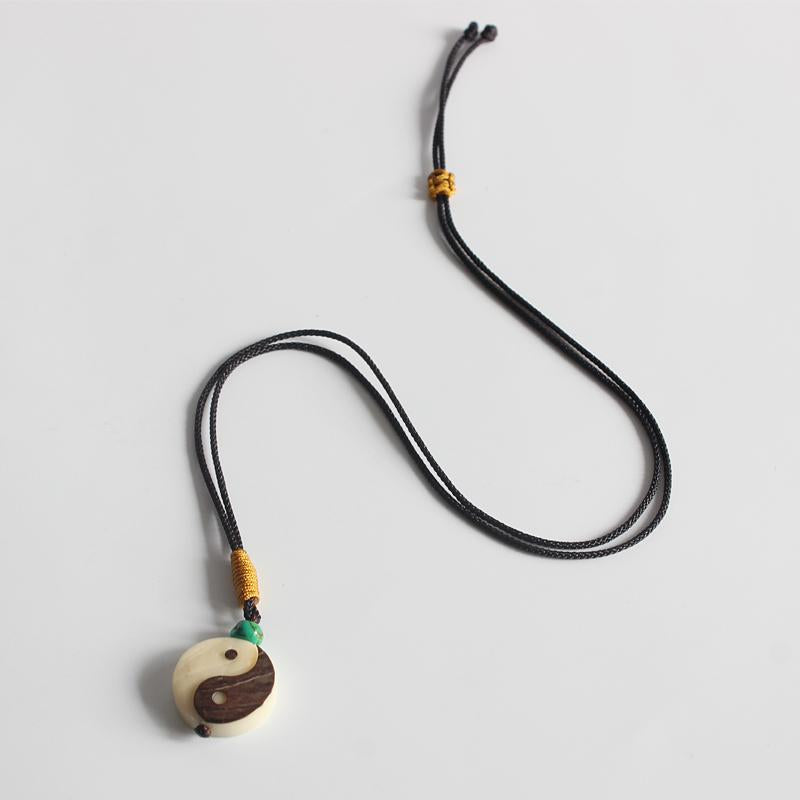 Hand carved Yin-Yang Tagua Nut Pendant Necklace - Zodeys