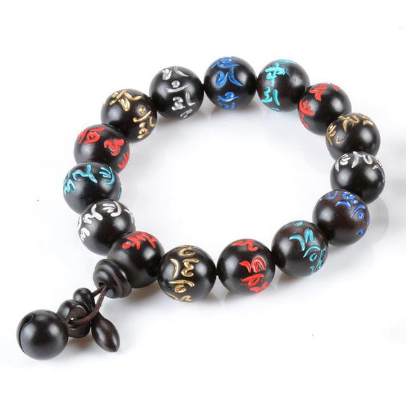 Dark Wood Color-Engraved Buddhist Prayer Bracelet - Zodeys