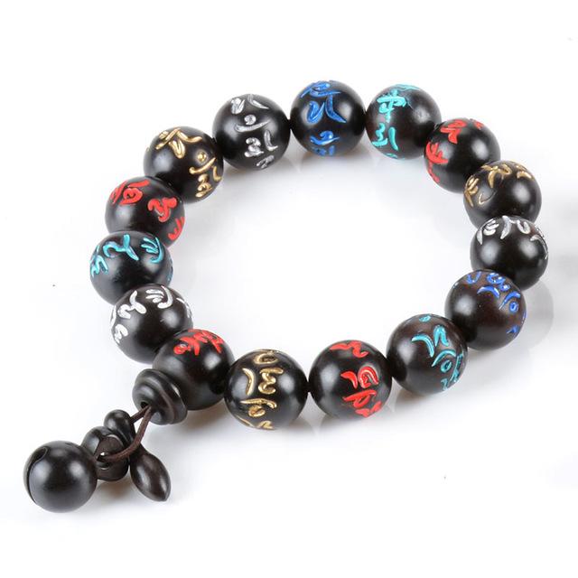 Dark Wood Color-Engraved Buddhist Prayer Bracelet - Zodeys