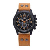 Space Black Leather Strap Military Watch