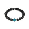 Hematite Gallstone Cross Charm Lavastone Beaded Bracelet - Zodeys