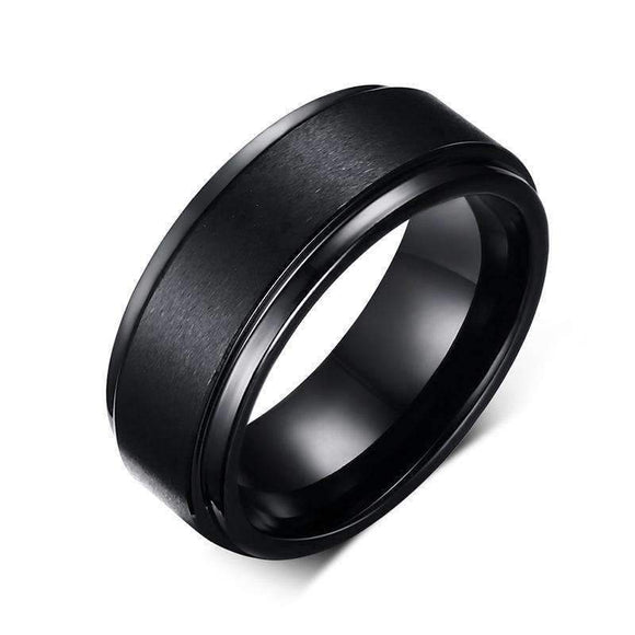 Flat Pipe Cut Black Tungsten Ring with Brushed Finish - Zodeys