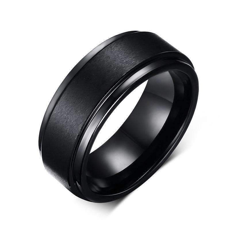 Flat Pipe Cut Black Tungsten Ring with Brushed Finish - Zodeys