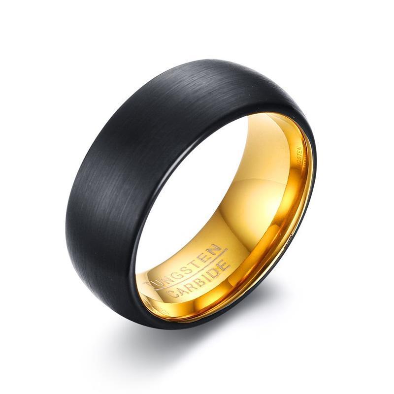 Matte Finished Gold Inlay Onyx Black Tungsten Ring - Zodeys