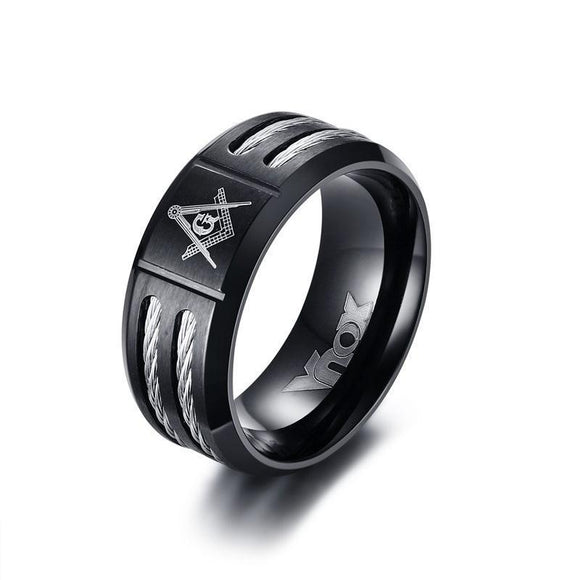 High Polish Matte Black Barbed Wire Masonic Ring - Zodeys