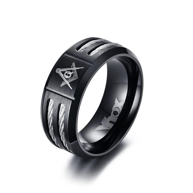 High Polish Matte Black Barbed Wire Masonic Ring - Zodeys