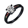 Matte Black Rainbow Rhinestones Ring - Zodeys