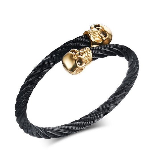 Undertaker Gold Skulls Twisted Wire Cable Bracelet - Zodeys