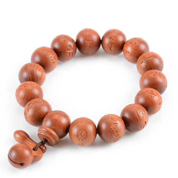 Hand-carved Sanskrit Incantations Sandalwood Prayer Beads Bracelet - Zodeys
