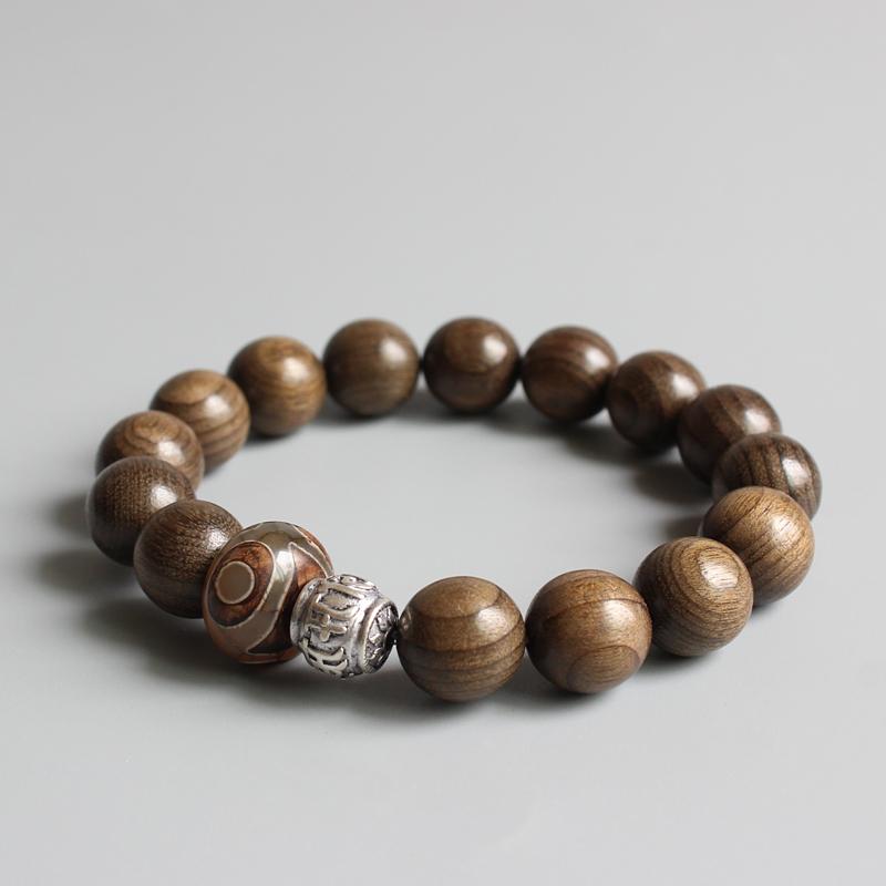 White Copper Natural Wood 'OM MANI PADME HUM' Bracelet - Zodeys