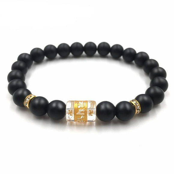 Polished Matte Black Stone Padme Hum Bracelet - Zodeys