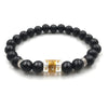 Polished Matte Black Stone Padme Hum Bracelet - Zodeys