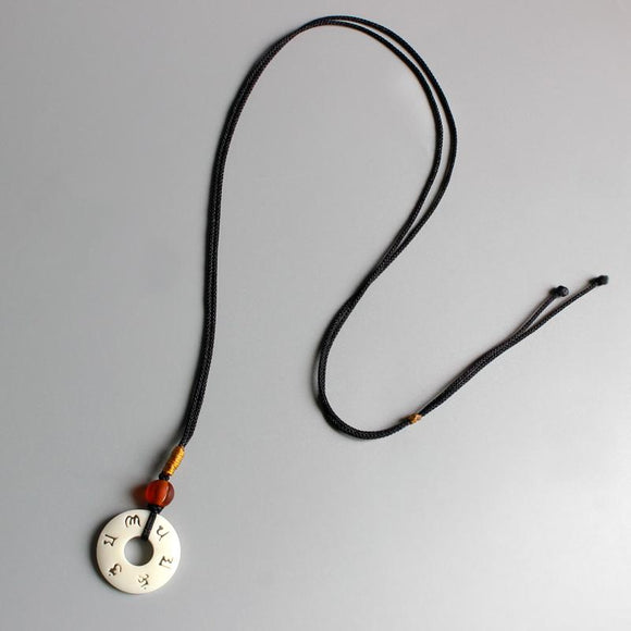 Champagne Gold Tagua Nut Om Mantra Simple Amulet Necklace - Zodeys