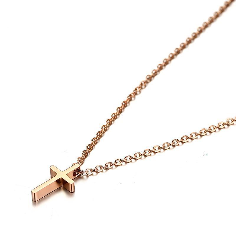 Polished Rose Gold Cross Necklace - Zodeys