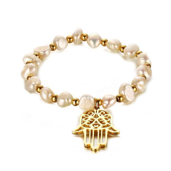 Hamsa Hand Freshwater Pearl Bracelet - Zodeys
