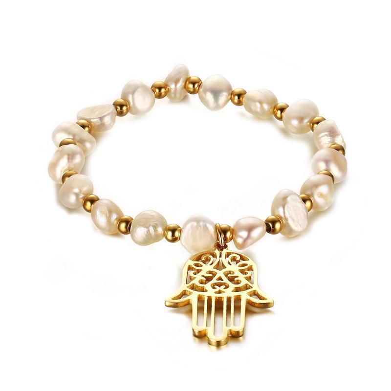 Hamsa Hand Freshwater Pearl Bracelet - Zodeys