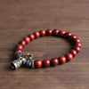 Hand-Carved Copper Vajra & Bell Natural Red Sandalwood Bracelet - Zodeys