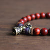 Hand-Carved Copper Vajra & Bell Natural Red Sandalwood Bracelet - Zodeys
