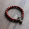 Hand-Carved Copper Vajra & Bell Natural Red Sandalwood Bracelet - Zodeys