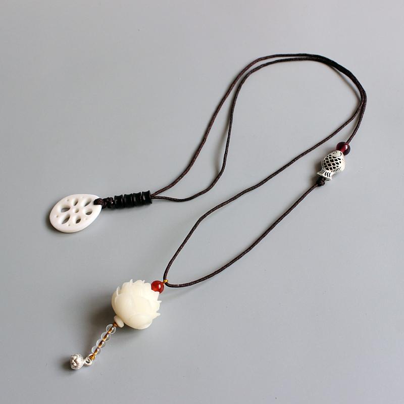 Lucky Fish & Lotus Flower Bodhi Seed Necklace - Zodeys