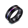 Dubstep Rainbow Groove Onyx Black Tungsten Ring - Zodeys