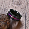 Dubstep Rainbow Groove Onyx Black Tungsten Ring - Zodeys