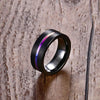 Dubstep Rainbow Groove Onyx Black Tungsten Ring - Zodeys