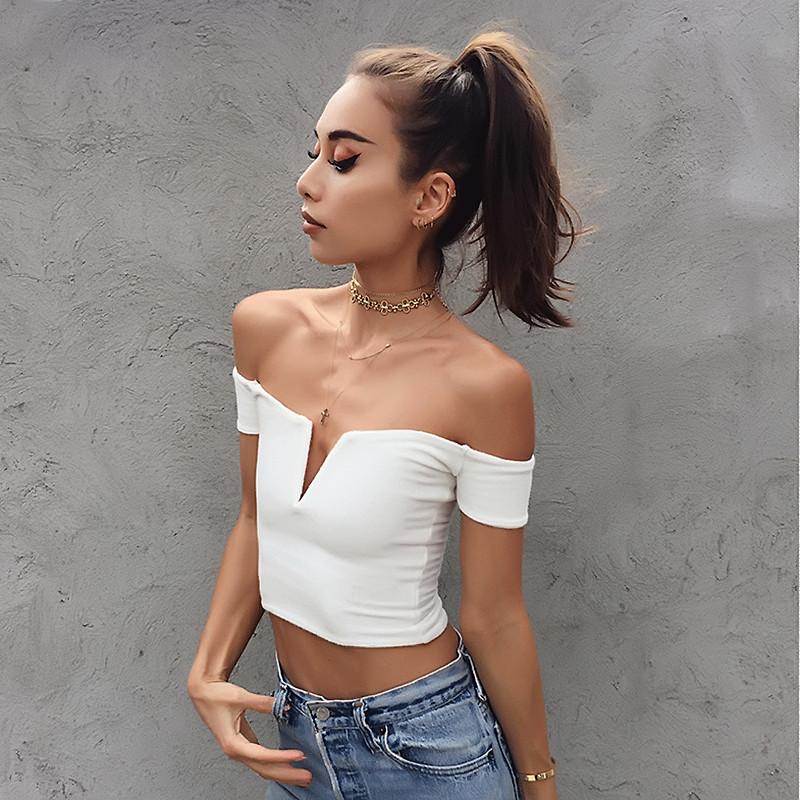 2017 Summer 100% Cotton Cold Shoulder T Shirt - Zodeys
