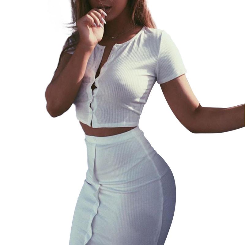 2017 Summer 2 Piece Set Solid Crop Top and Skirt Se - Zodeys
