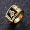 Men's Gold & Rhinestone Signet Masonic Ring - Zodeys